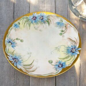 Antique German Porcelain Bavaria Round Dish Plate Artist Signed Floral Flowers